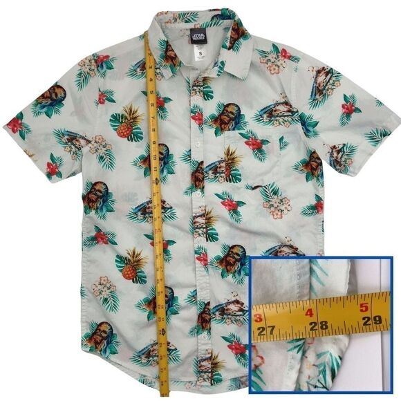 Star Wars Chewbacca Hawaiian Collared Button Up Short Sleeve Mens Sz SM Shirt - Picture 3 of 7
